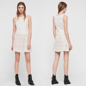 NWT ALL SAINTS Lace Pattern Melia  Mini Dress in oyster white Size 6